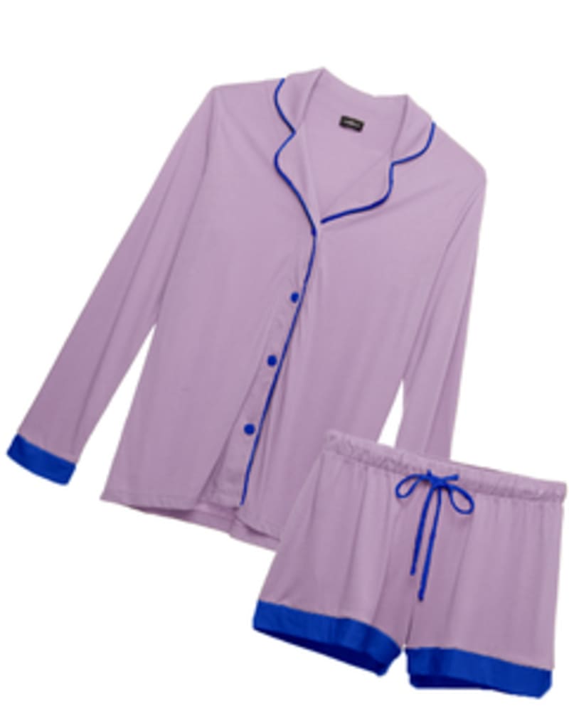 Front of a size M Long-Sleeve Top and Shorts Sleep Set in Frosty Lilac / Mare by Cosabella. | dia_product_style_image_id:253619